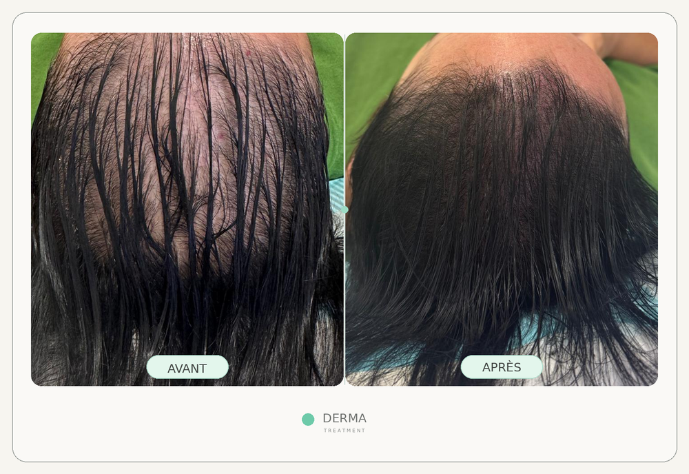 Avant et après une densification capillaire, exemple de la galerie DERMA TREATMENT