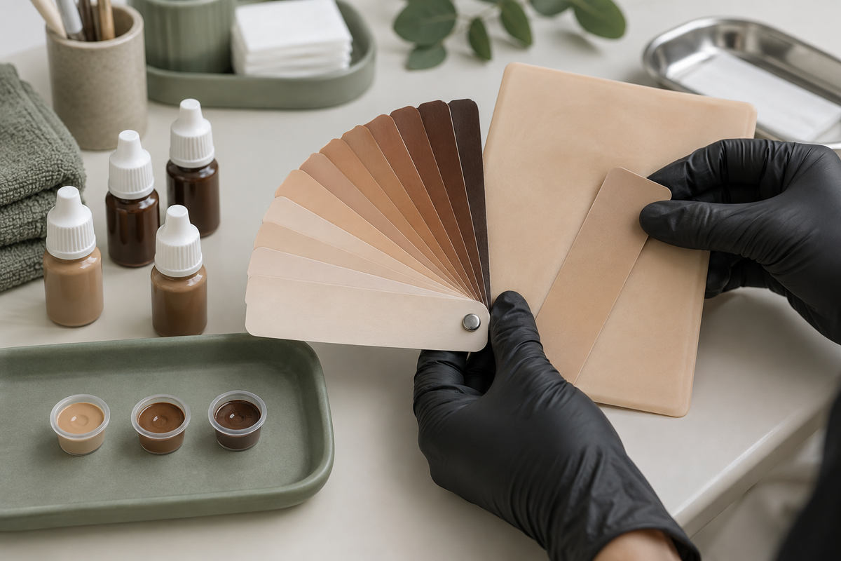 Illustration : comparaison de nuances de peau et de pigments sur un support pédagogique.