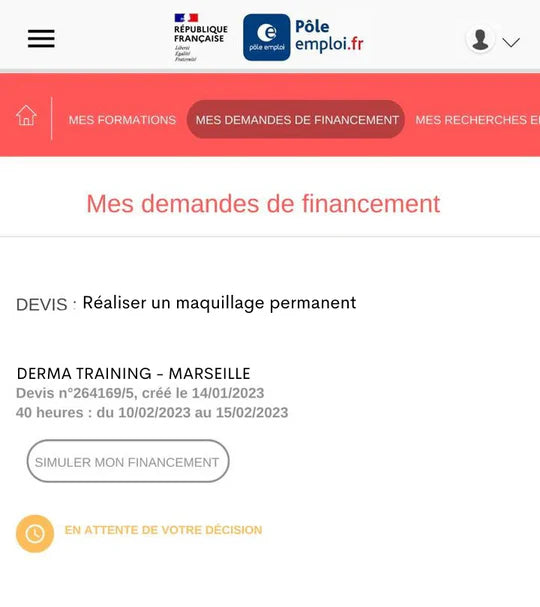 Exemple d’écran pour sélectionner un devis