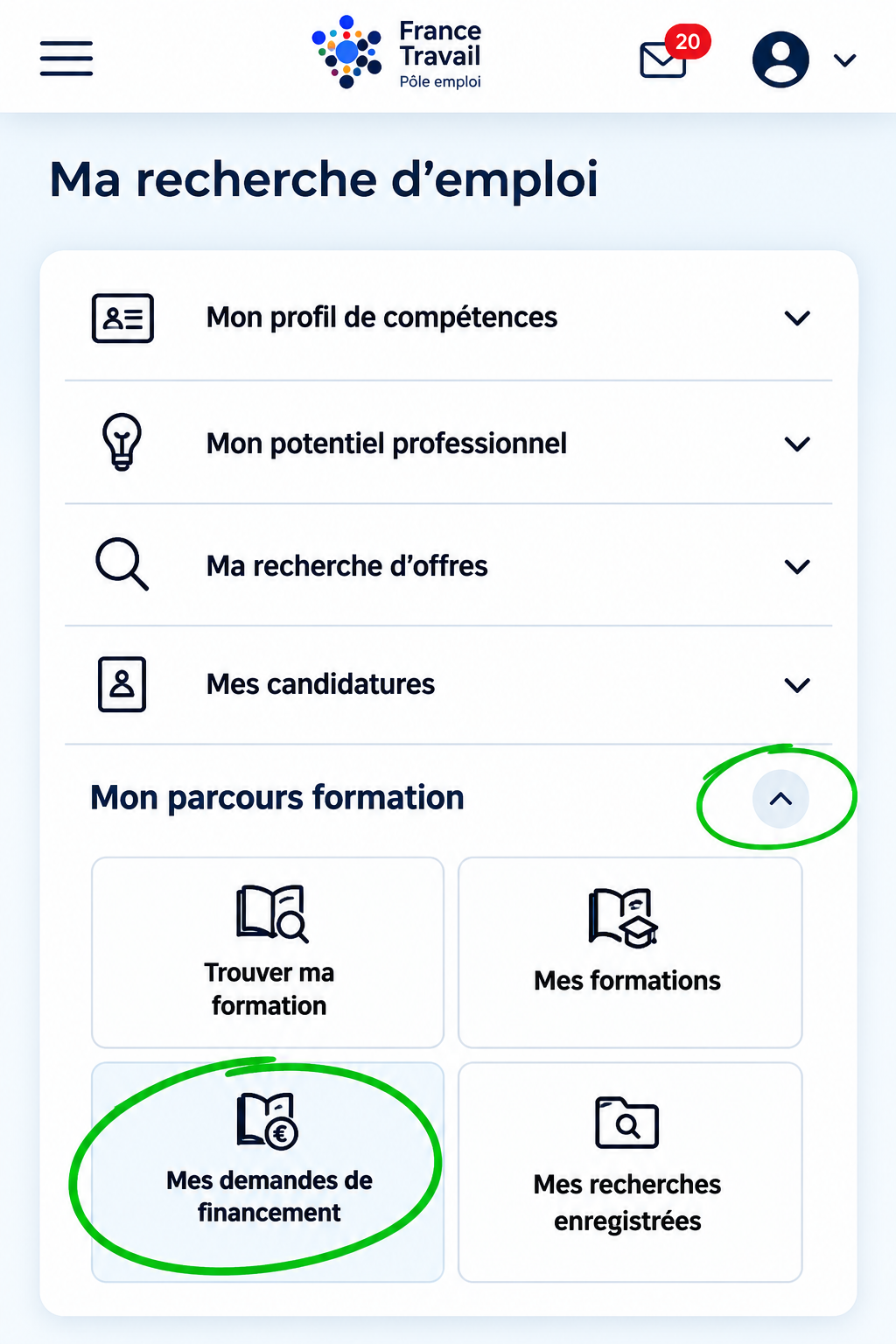 Espace France Travail pour les demandes de financement