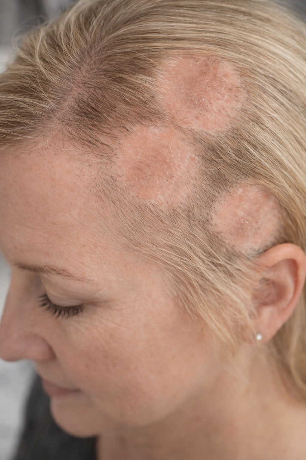 Zone de pelade avant dermopigmentation capillaire